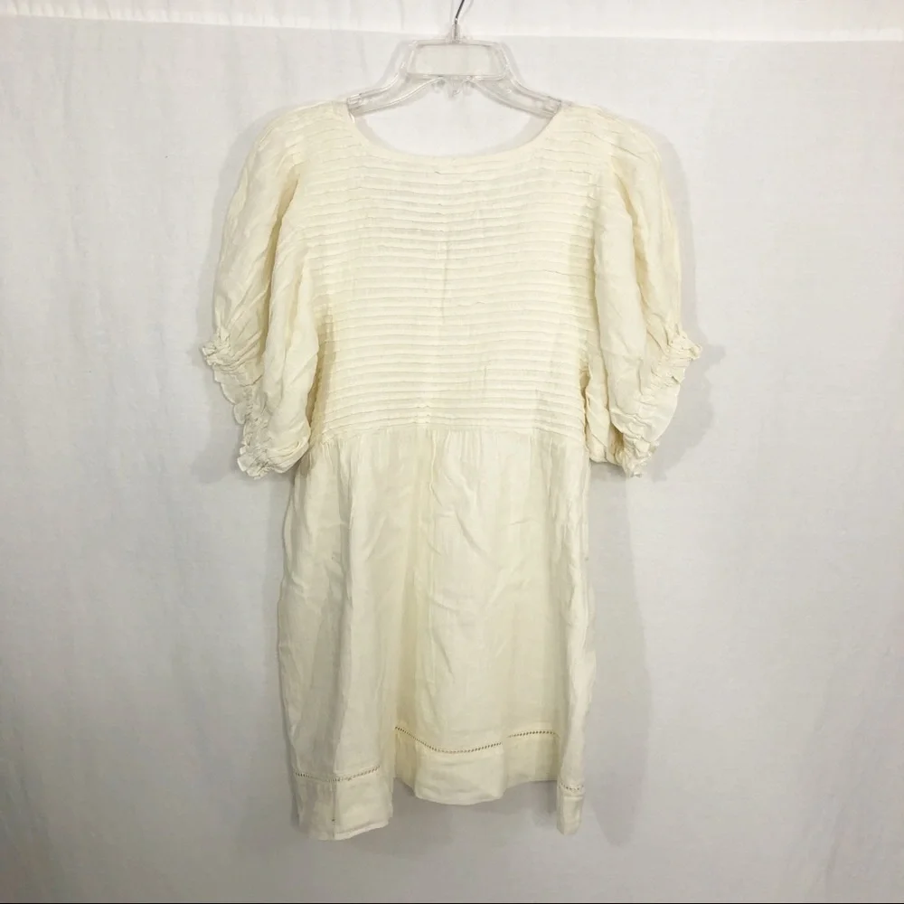 NEW Free People Linen Elsie Boho Cottage Core Mini Dress, Size Small, Cream